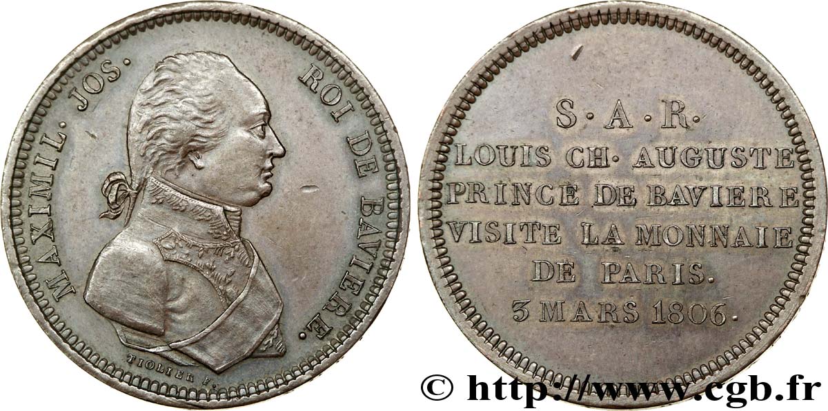 Monnaie de visite au module de 2 francs pour Maximilien de Bavière, refrappe postérieure 1806  VG.1506  VZ 