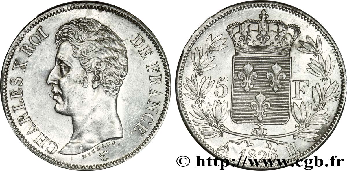 5 francs Charles X, 1er type 1826 La Rochelle F.310/19 SUP 