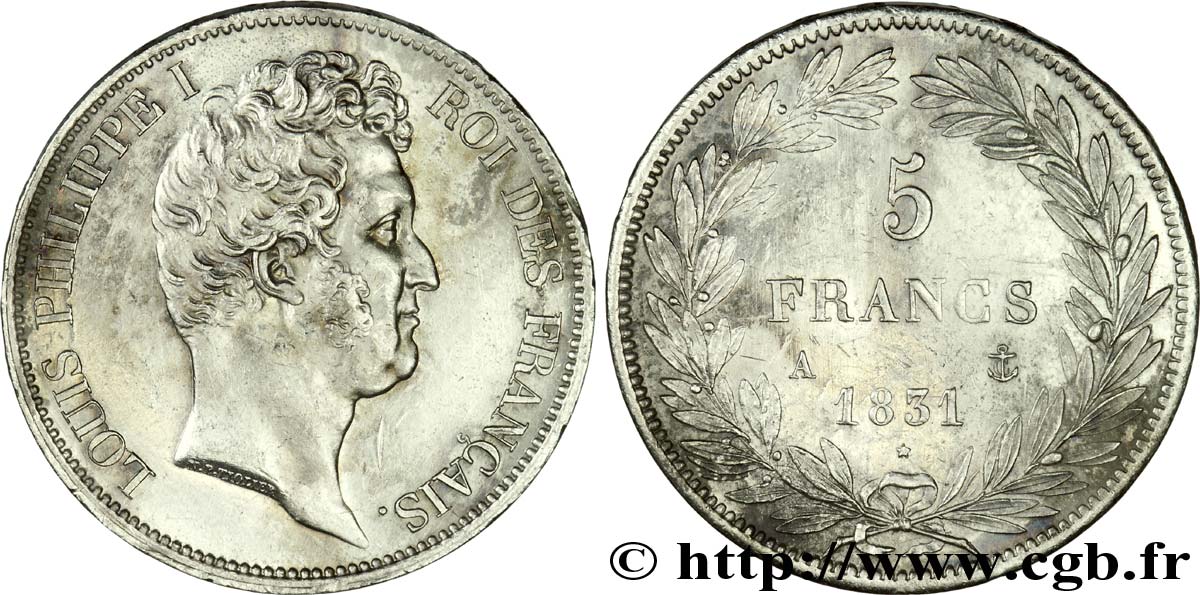 5 francs, type Tiolier avec le I, tranche en relief 1831 Paris F.316/2 SUP 