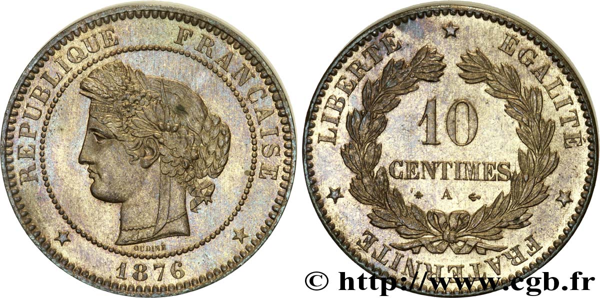 10 centimes Cérès 1876 Paris F.135/16 SPL