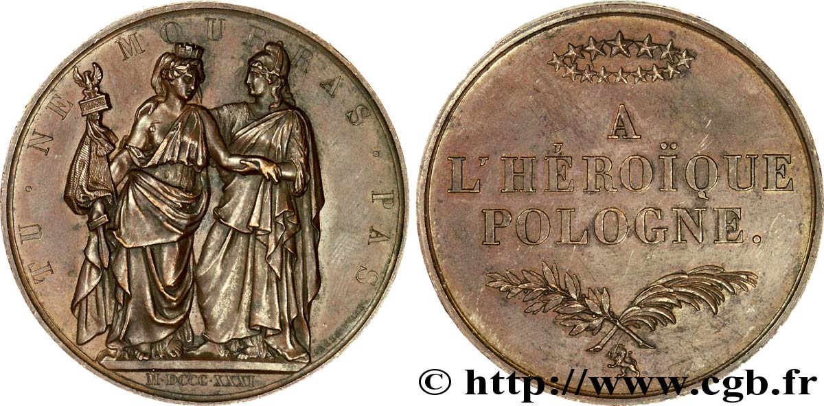 POLONIA - INSURRECTION Médaille BR 51, soutien aux Polonais 1831 (chiffres romains) Monnaie de Paris SS 