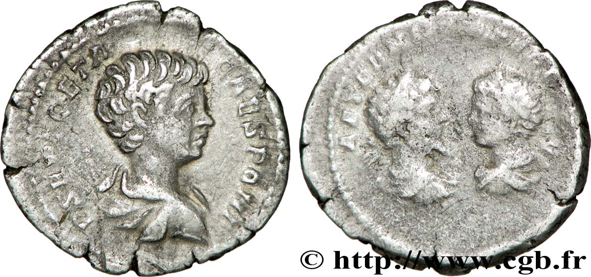 GÉTA, SEPTIME SÉVÈRE et CARACALLA Denier TTB/TB+