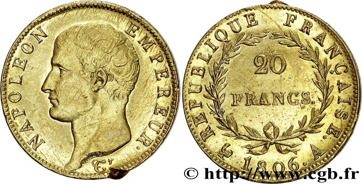 20 francs Napoléon tête nue, Calendrier grégorien 1806 Paris F.513/1 SUP 