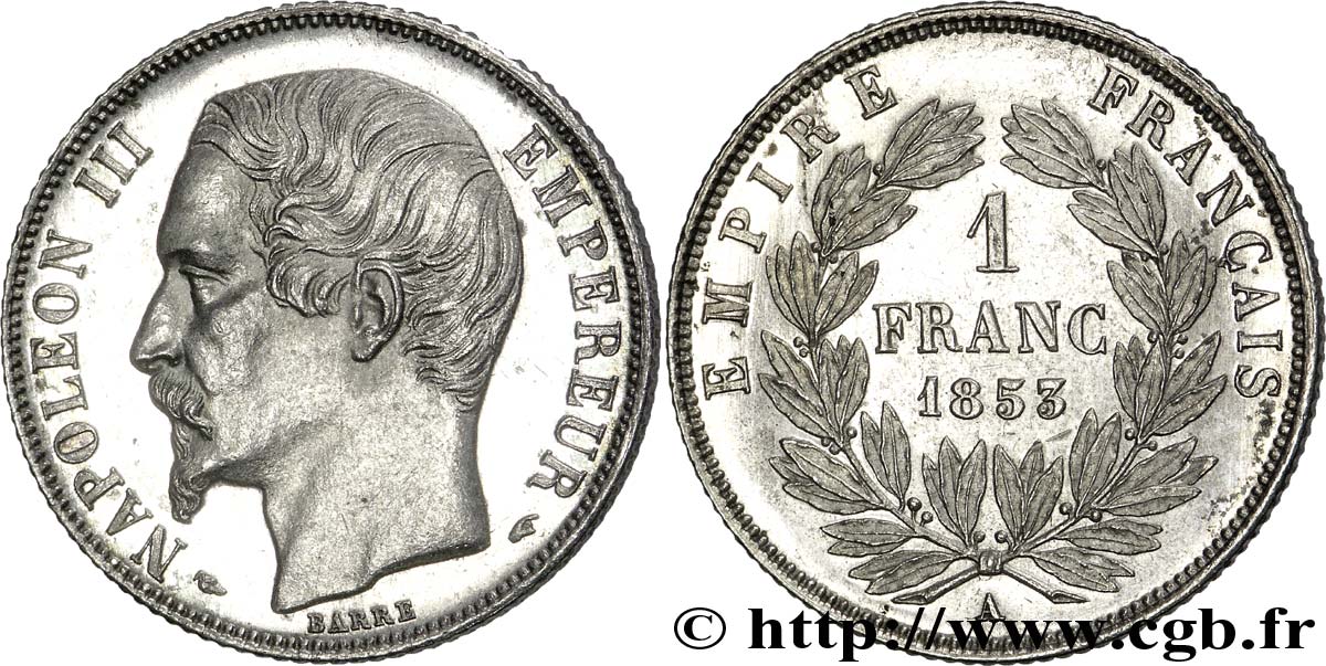 1 franc Napoléon III, grosse tête 1853 Paris F.213/1 fST 
