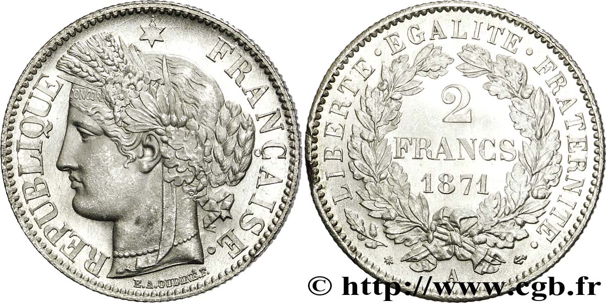 2 francs Cérès, avec légende 1871 Paris F.265/4 MS 