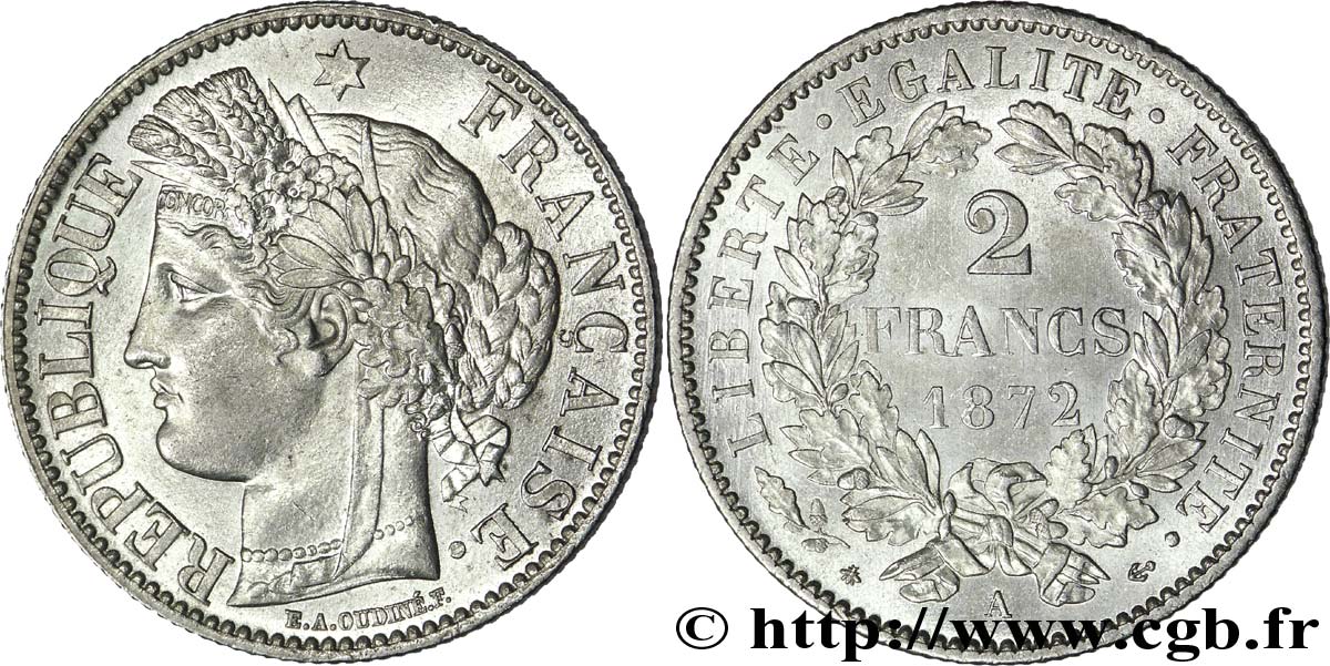2 francs Cérès, avec légende 1872  Paris F.265/8 AU 