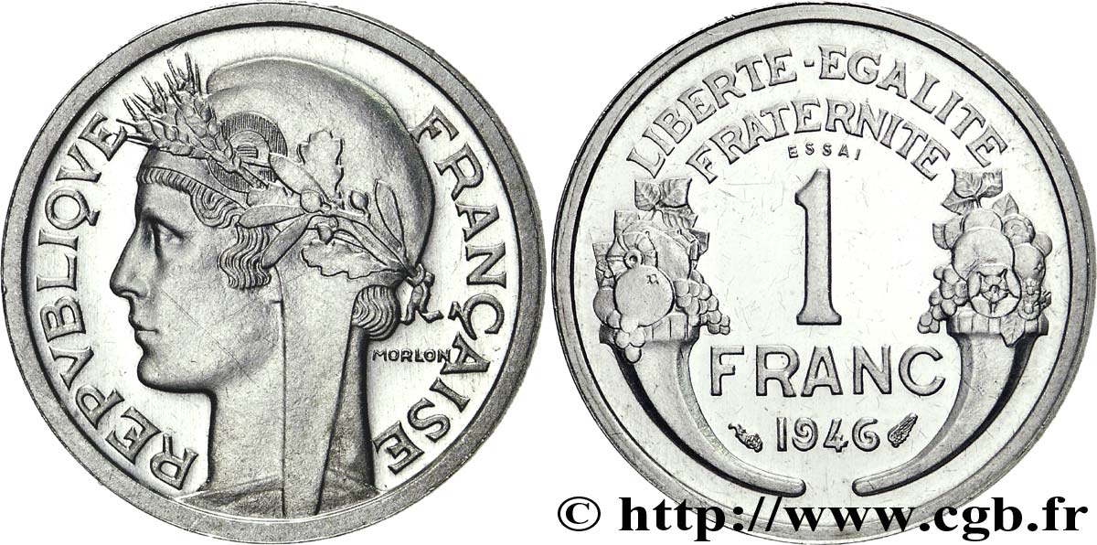 Essai-piéfort de 1 franc Morlon, légère 1946  F.221/9 var. SPL 