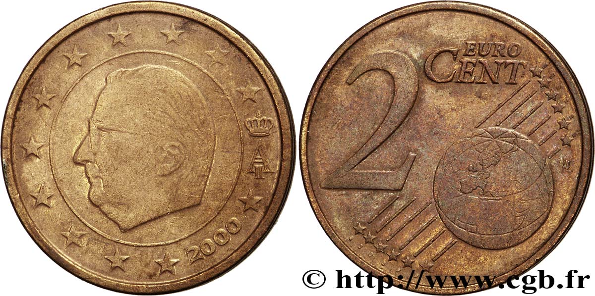 EUROPÄISCHE ZENTRALBANK 2 centimes d’euro, face nationale belge, frappe monnaie 2000