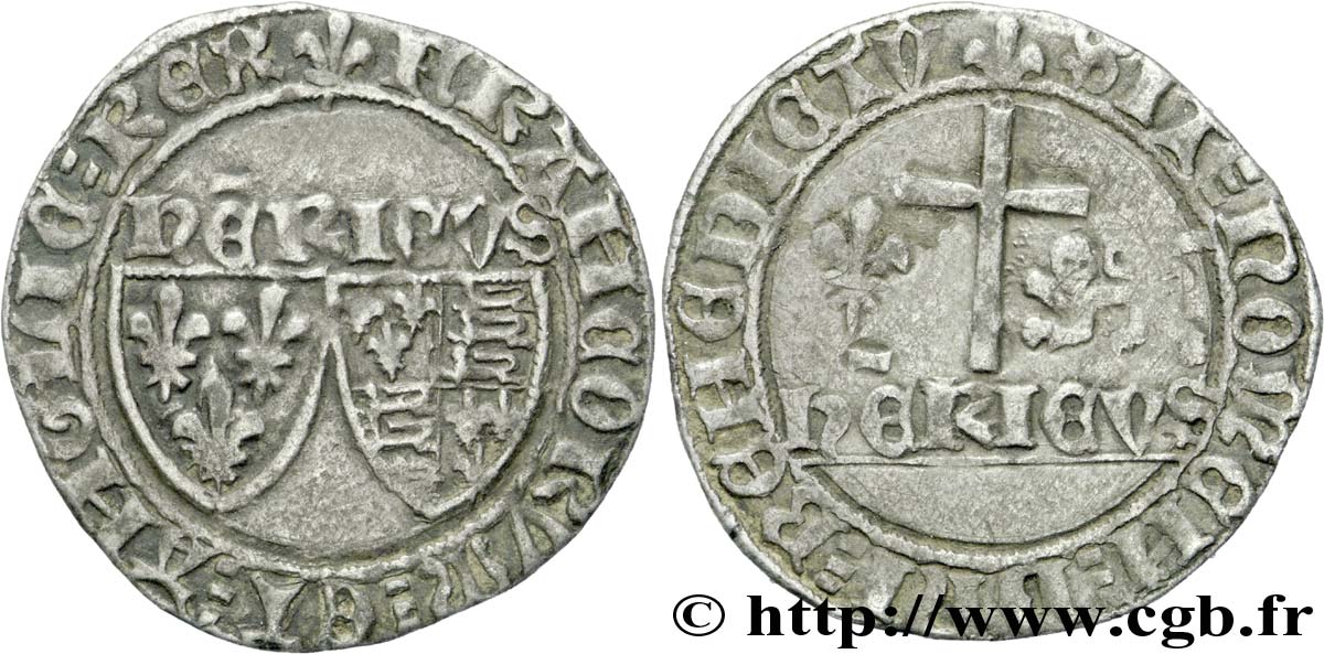 HENRY VI DE LANCASTRE - ROI DE FRANCE (1422-1453) - ROI D ANGLETERRE (1422-1461) et (1470-1471) Blanc aux écus 23/11/1422 Saint-Lô TTB
