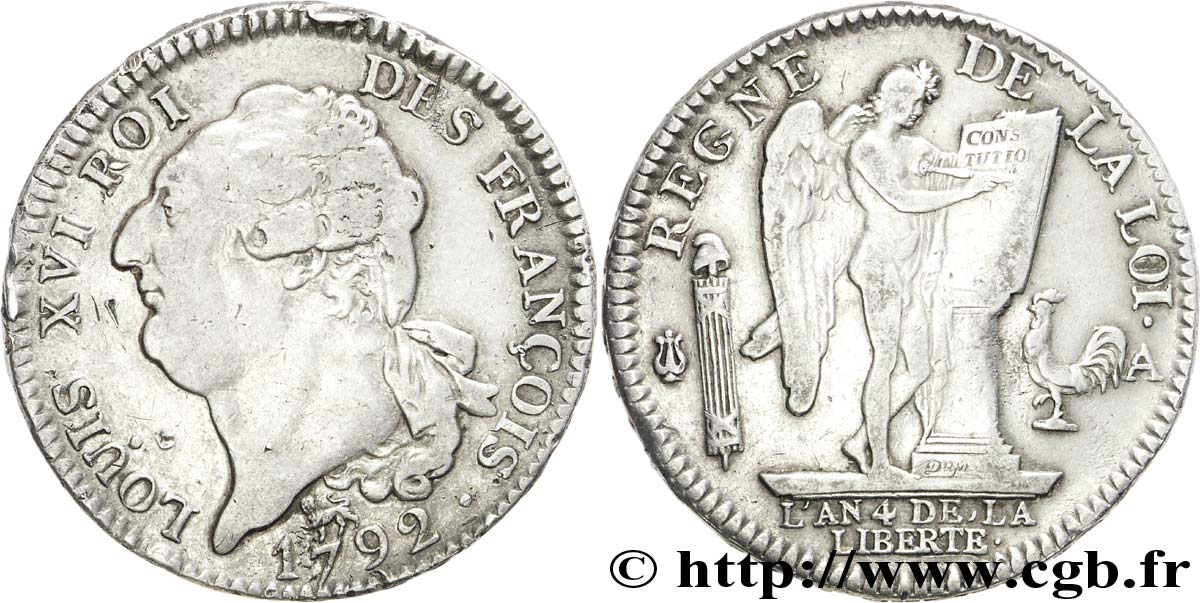 LOUIS XVI (MONARQUE CONSTITUTIONNEL) Écu dit au génie , type FRANÇOIS 1792 Paris TTB+
