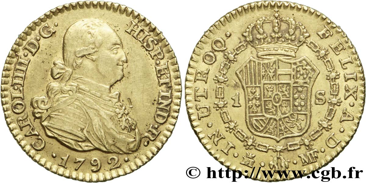 ESPAGNE - ROYAUME D ESPAGNE - CHARLES IV Escudo en or 1792 Madrid TTB+/SUP