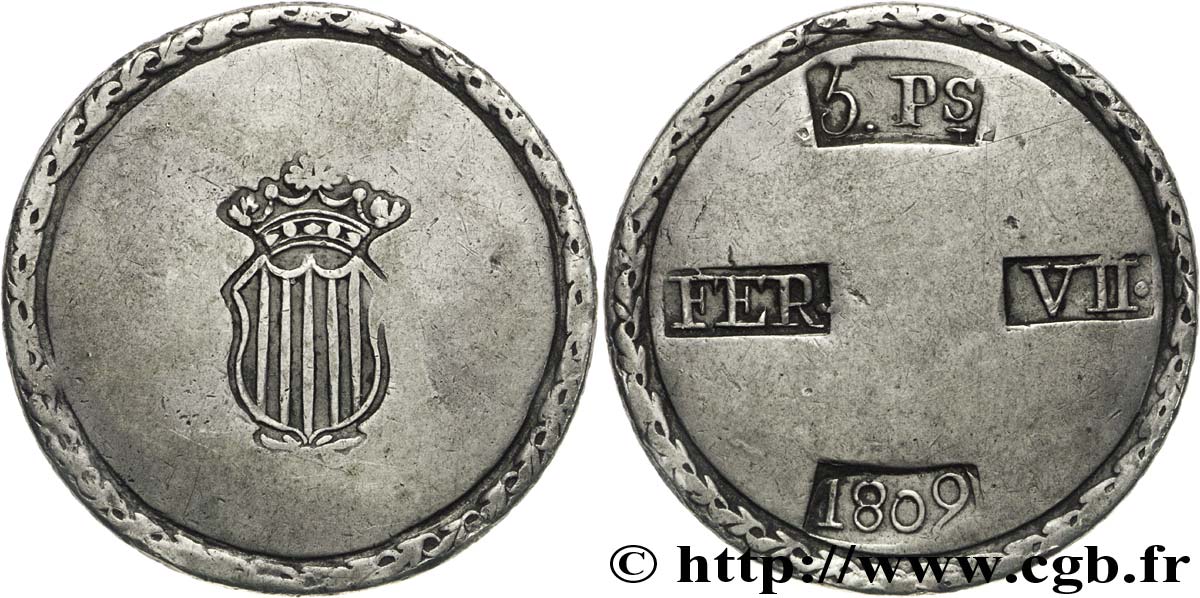 Monnaie obsidionale de 5 pesetas 1809 Tarragone VG.2145  TTB 