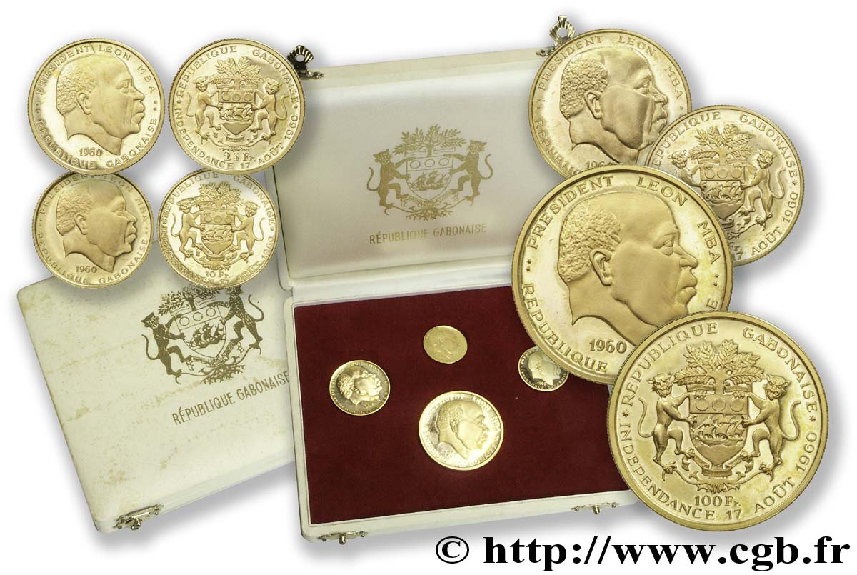 GABON - RÉPUBLIQUE - LÉON MBA Série de quatre monnaies en or 1960 Paris SPL 