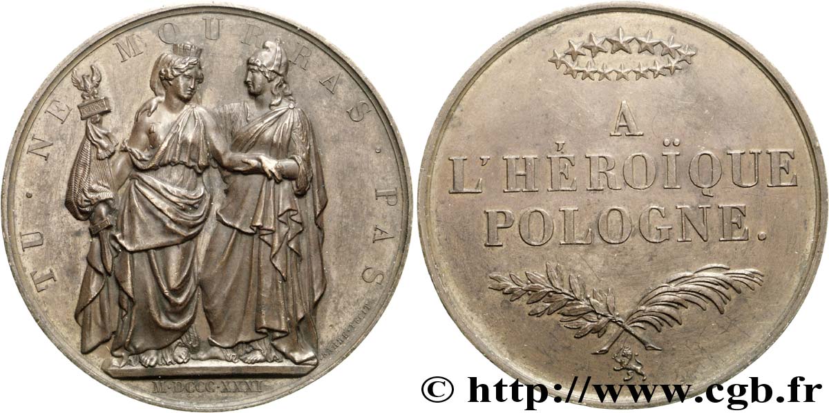 POLONIA - INSURRECTION Médaille BR 51, soutien aux Polonais 1831 (chiffres romains) Paris SS 
