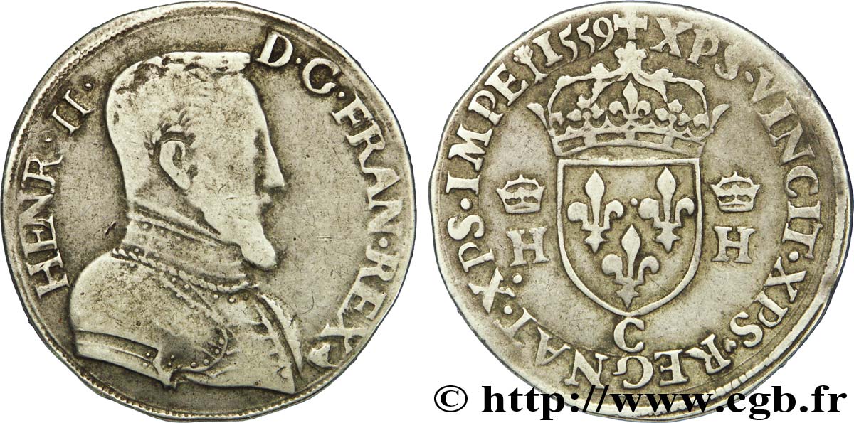 FRANCIS II. COINAGE AT THE NAME OF HENRY II Teston à la tête nue, 1er type 1559 Saint-Lô BC+/MBC