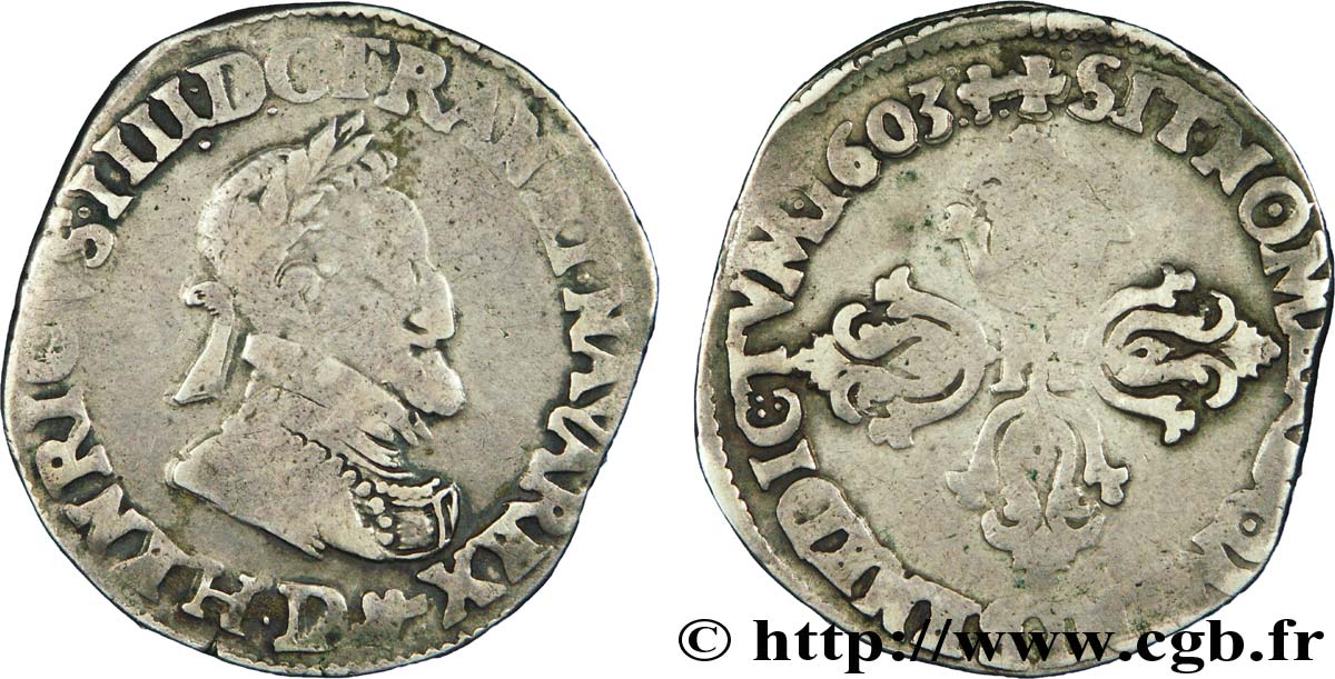 HENRY IV Demi-franc, type de Lyon 1603 Lyon BC+