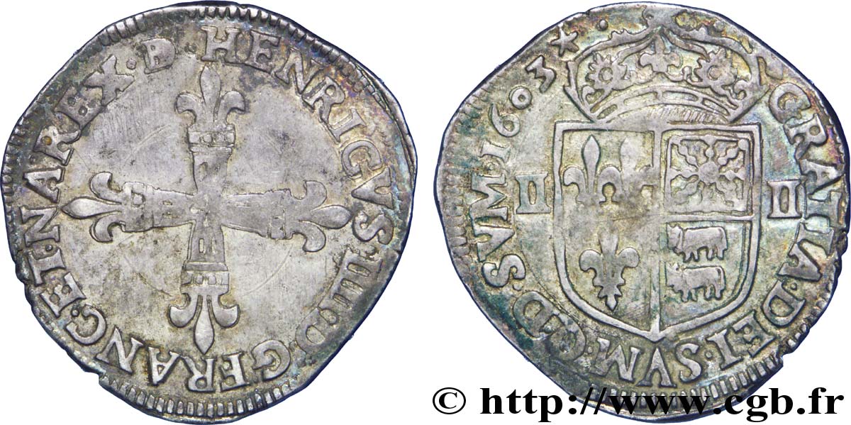 HENRY IV Quart d écu de Béarn 1603 Morlaàs XF/AU