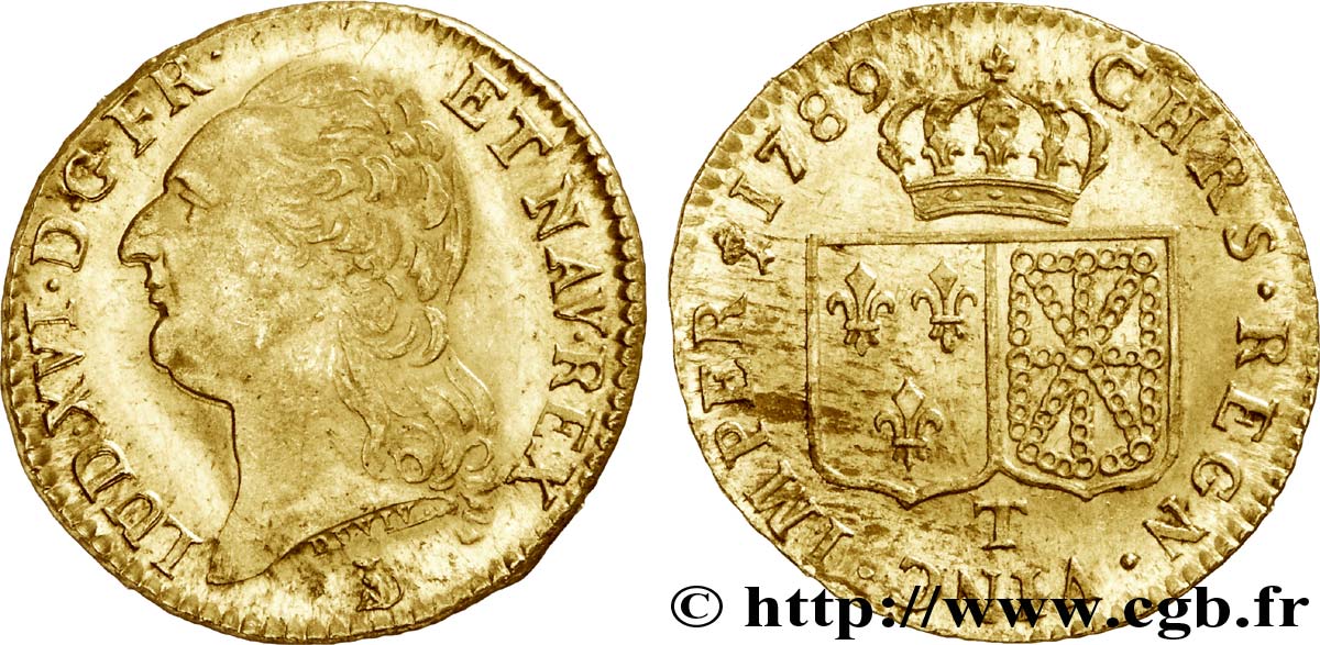 LOUIS XVI Louis d or aux écus accolés 1789 Nantes AU/MS