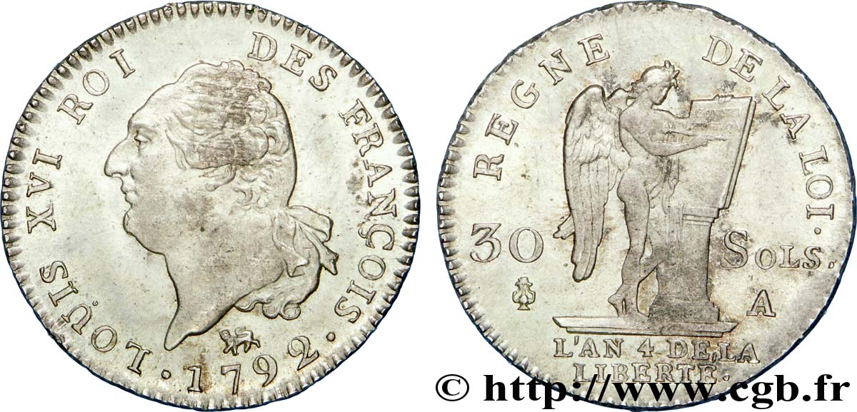 LOUIS XVI (MONARQUE CONSTITUTIONNEL) 30 sols dit au génie , type FRANÇOIS 1792 Paris SUP