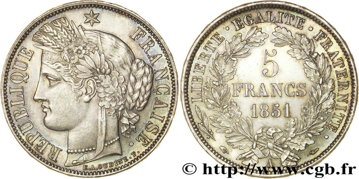 5 francs Cérès, IIe République 1851 Paris F.327/7 MS