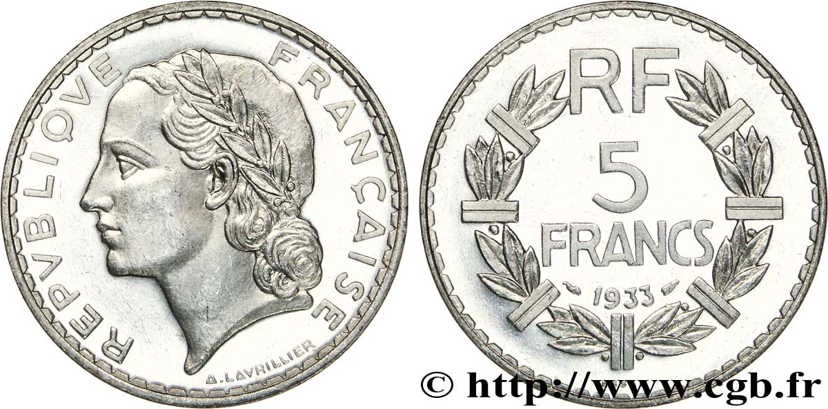 Essai de 5 francs Lavrillier, en nickel 1933 Paris F.336/1 fST