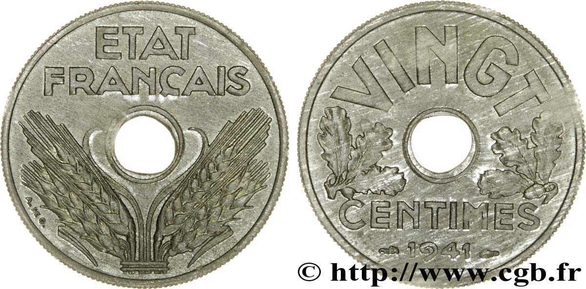VINGT centimes État français, frappe courante 1941 Paris F.152/2 SPL 
