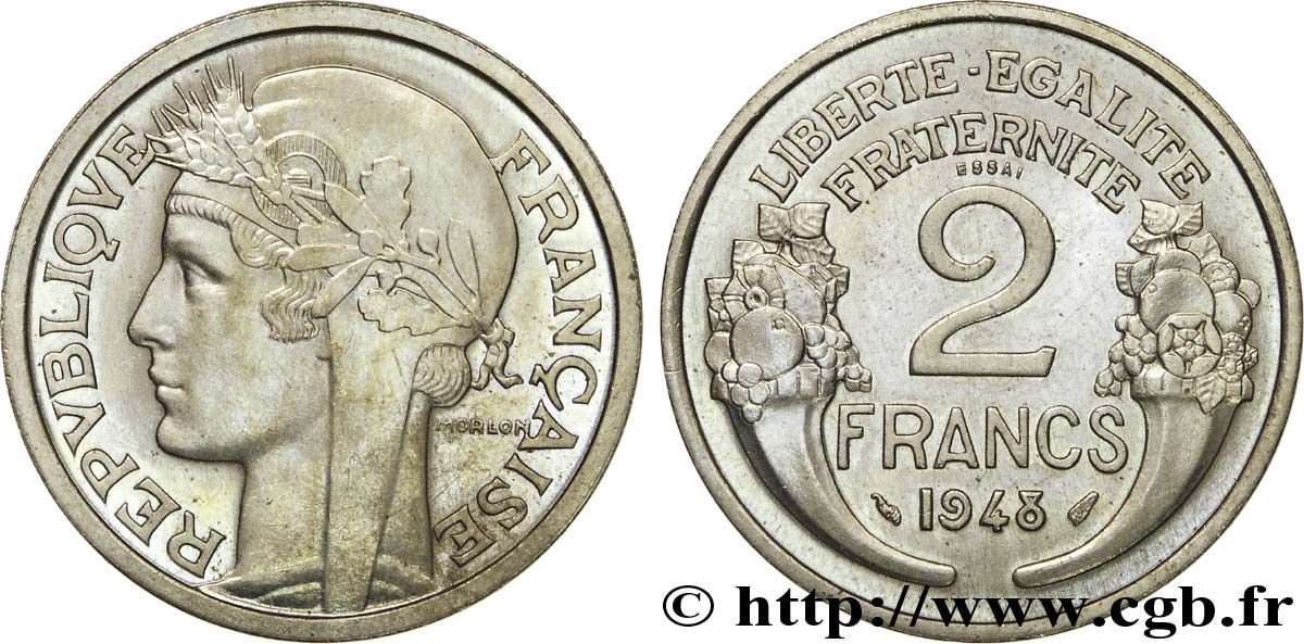Essai de 2 francs Morlon, cupro-nickel, 8,5 g 1948 Paris G.538 b ST 