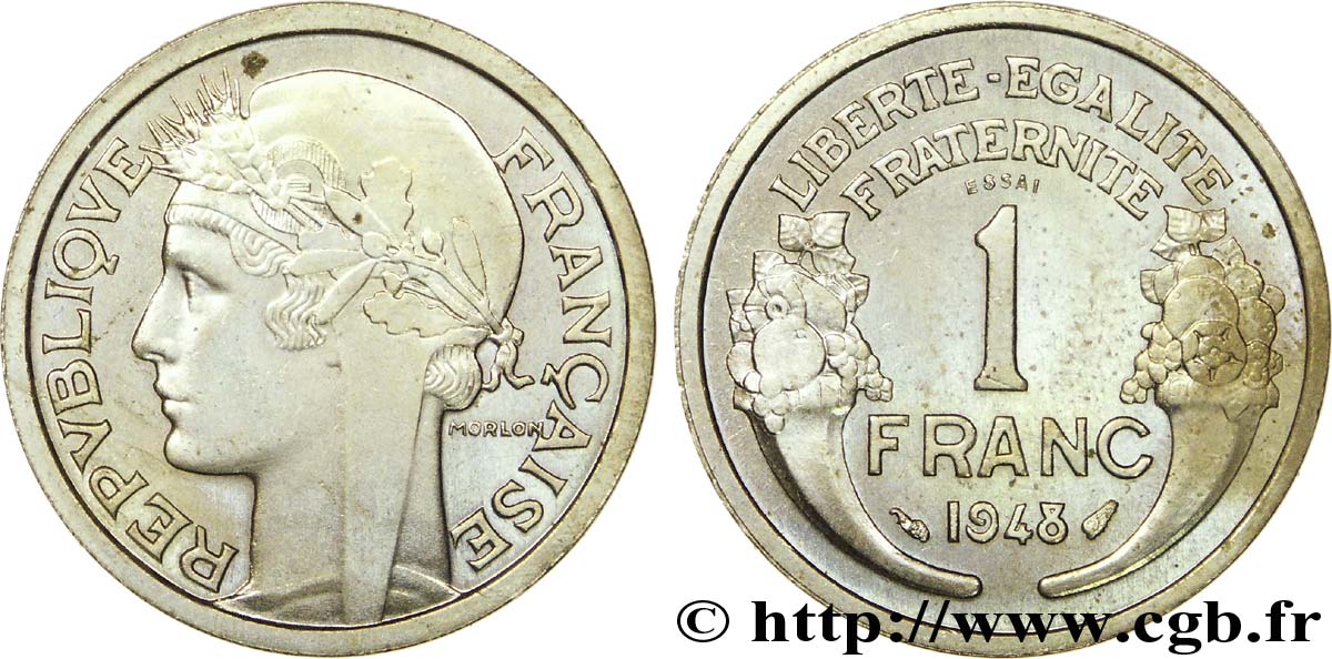 Essai de 1 franc Morlon, cupro-nickel, lourd à 6,5 g 1948 Paris F.221/13 var. SPL 