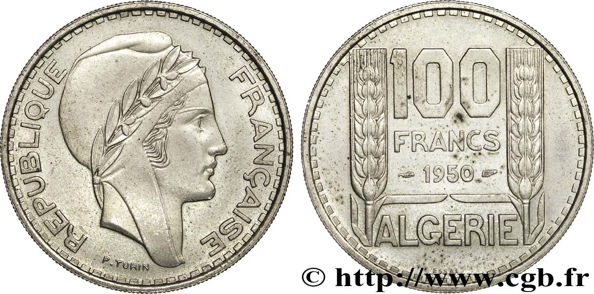 ALGÉRIE - QUATRIÈME RÉPUBLIQUE Essai de 100 francs Turin 1950 Paris SUP 