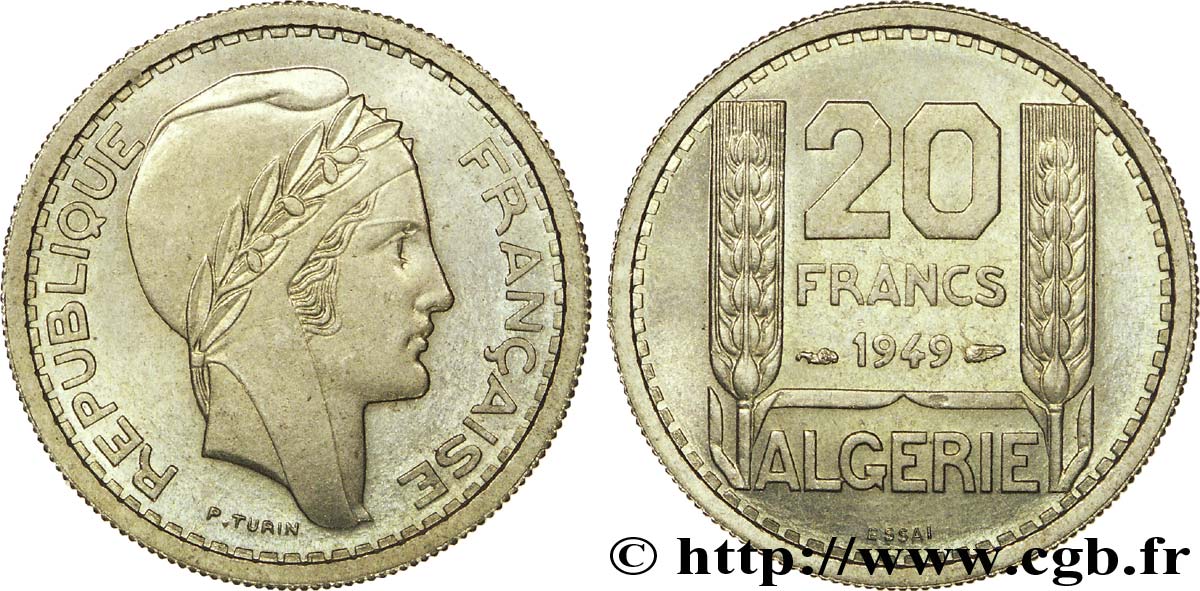 ALGÉRIE - QUATRIÈME RÉPUBLIQUE Essai de 20 francs Turin 1949 Paris FDC 