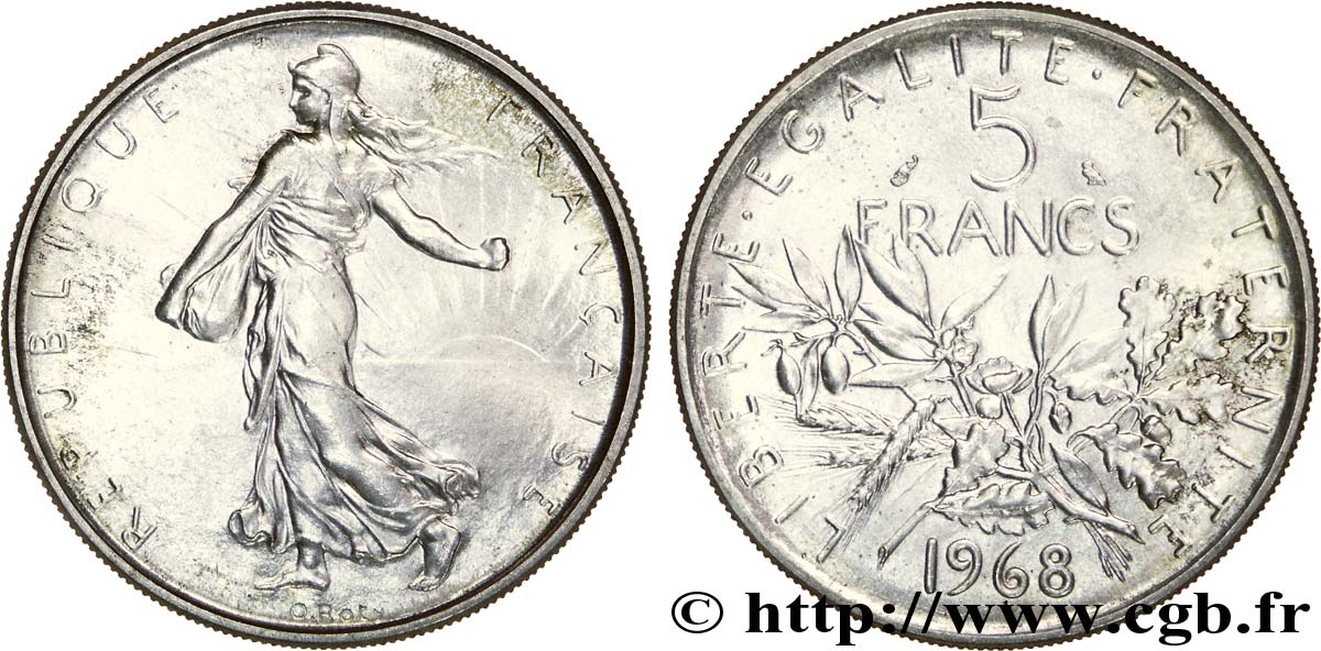 Pré-série de 5 francs Semeuse, nickel en cupro-nickel argenté 1968 Paris F.340/12 var. FDC