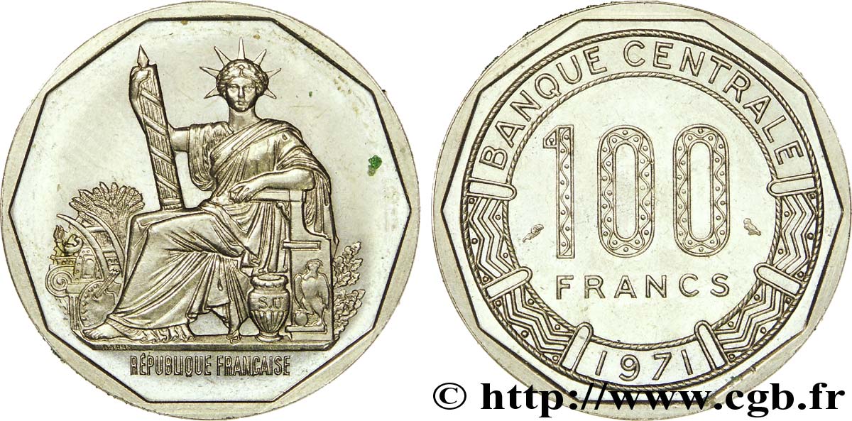 Essai de frappe pour la 2 francs Semeuse, décagone 1971 Paris G.- MS