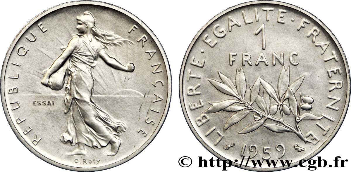 Essai-piéfort de 1 franc Semeuse, nickel 1959 Paris F.226/3P SUP