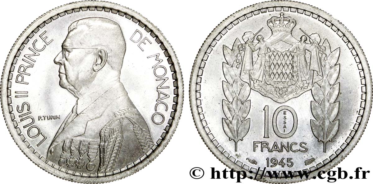 MONACO - PRINCIPAUTÉ DE MONACO - LOUIS II Essai de 10 francs Turin 1945 Paris FDC 
