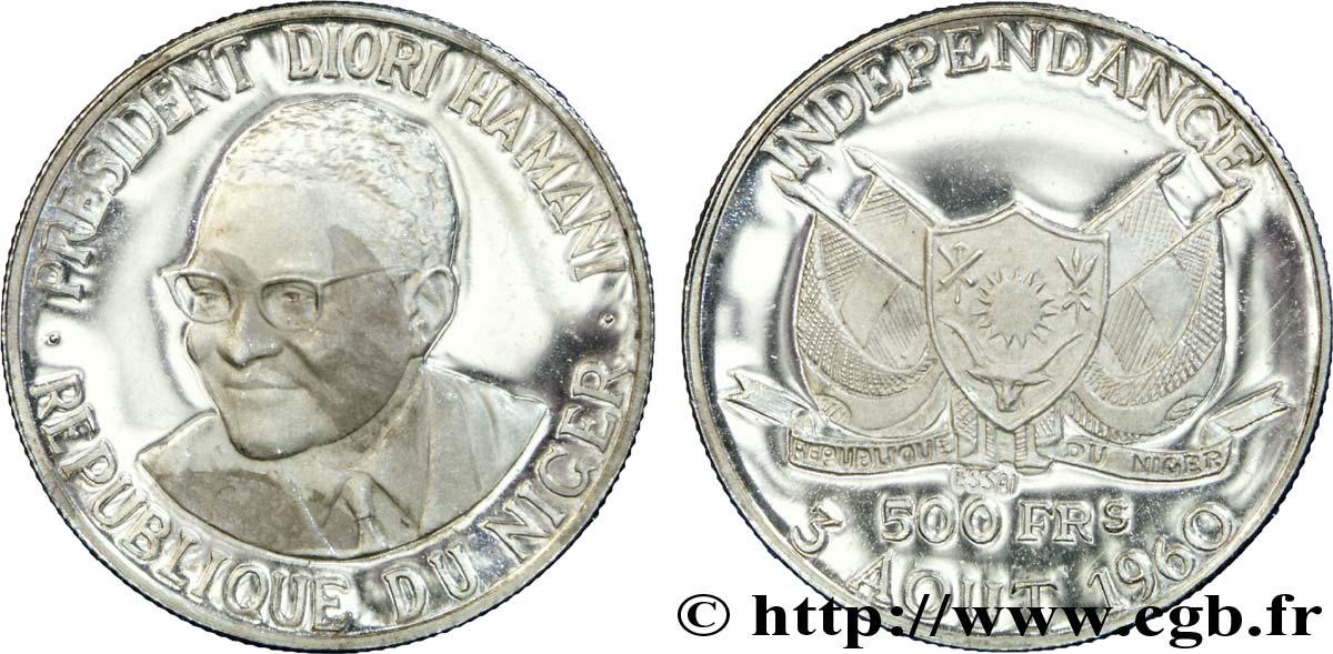 NIGER - REPUBBLICA - HAMANI DIORI Essai de 500 francs 1960 Paris MS 
