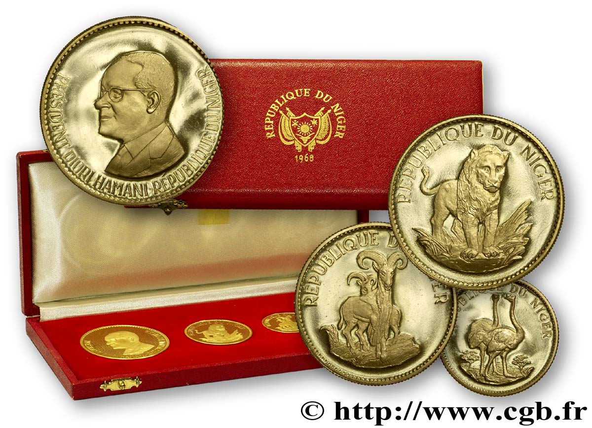 NIGER - RÉPUBLIQUE - HAMANI DIORI Série de quatre monnaies en or 1968 Paris SPL 