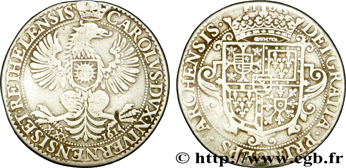 ARDENNES - PRINCIPAUTÉ SOUVERAINE D ARCHES-CHARLEVILLE - CHARLES Ier DE GONZAGUE Écu de 30 sols ou thaler TTB/TTB+