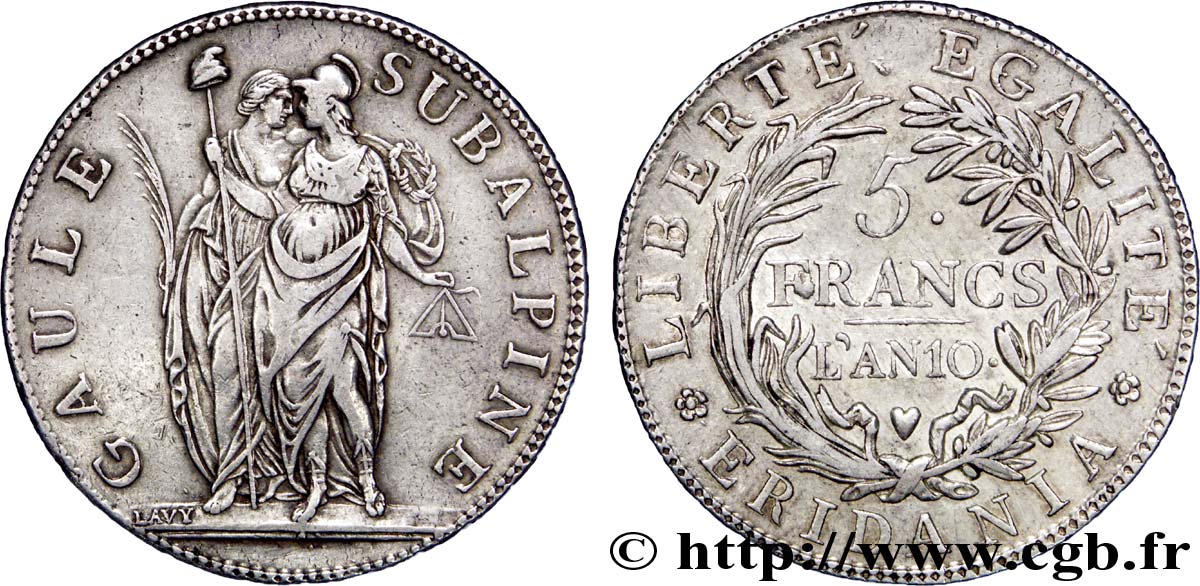 5 francs 1802 Turin Mont.10  TTB 