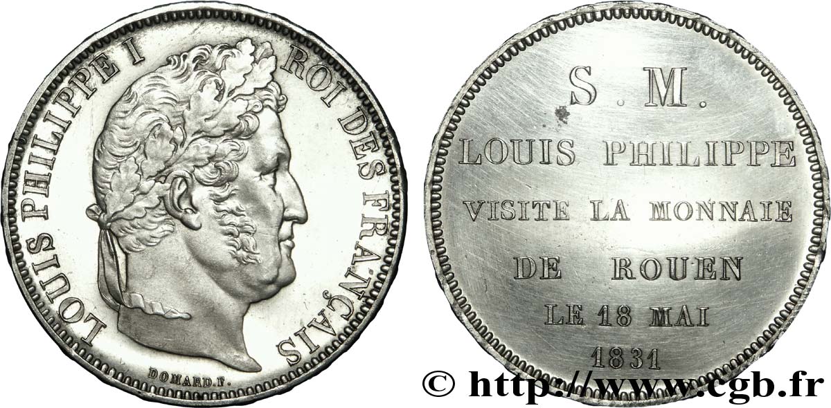 Monnaie de visite au module de 5 francs pour Louis-Philippe à la Monnaie de Rouen 1831 Rouen VG.2824  VZ 