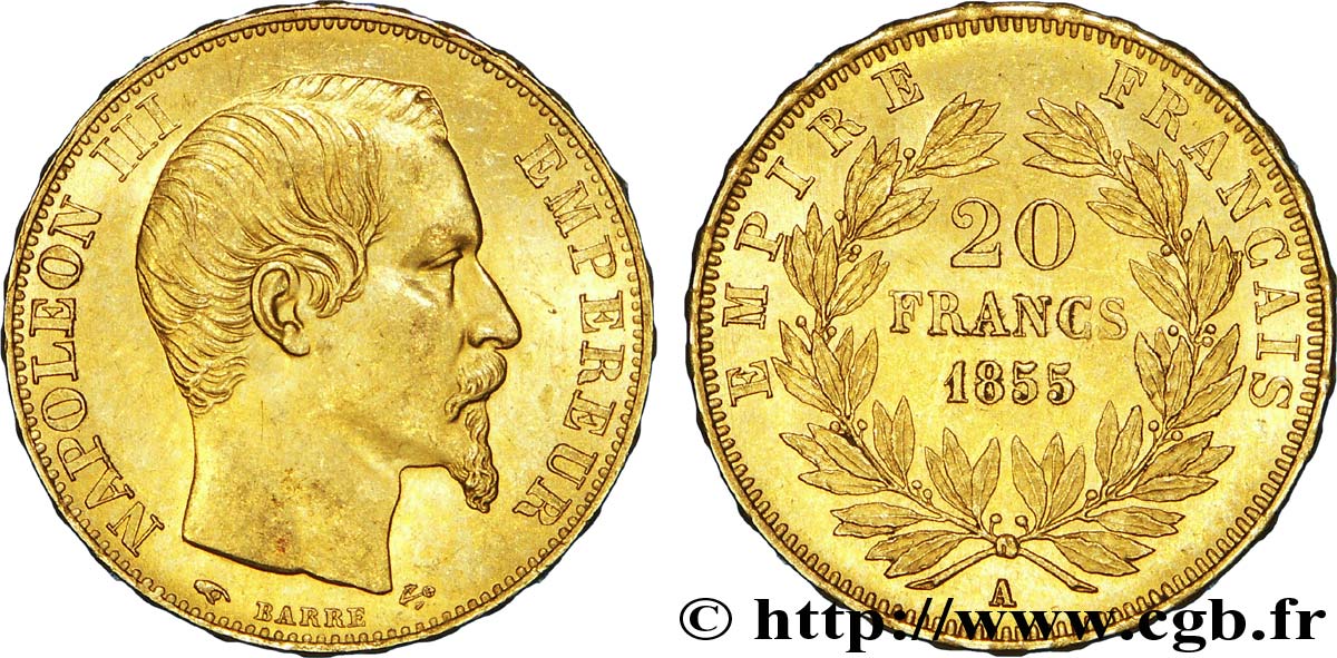20 francs or Napoléon III, tête nue 1855 Paris F.531/4 SUP 