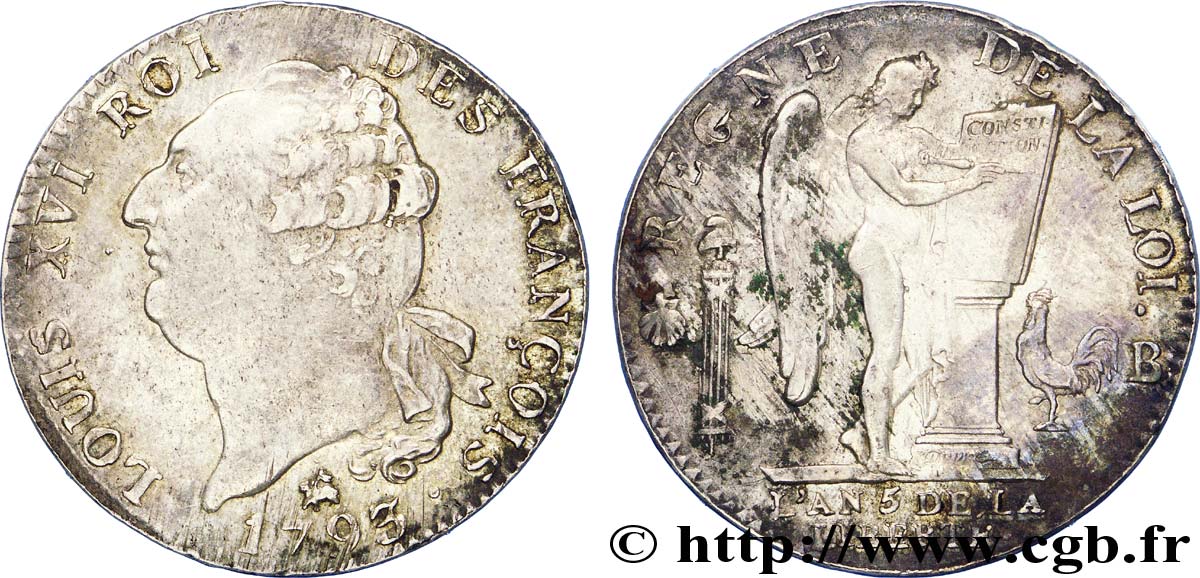 LOUIS XVI Écu dit au génie , légende FRANÇOIS 1793 Rouen AU