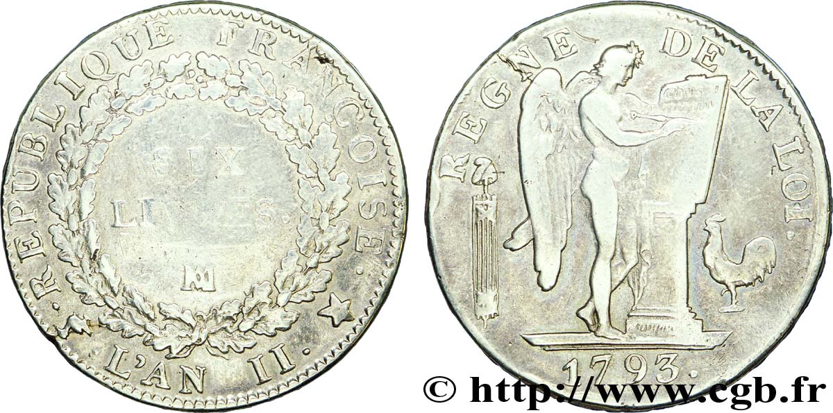 CONVENZIONE NAZIONALE Six livres dit au génie 1793 Marseille VF