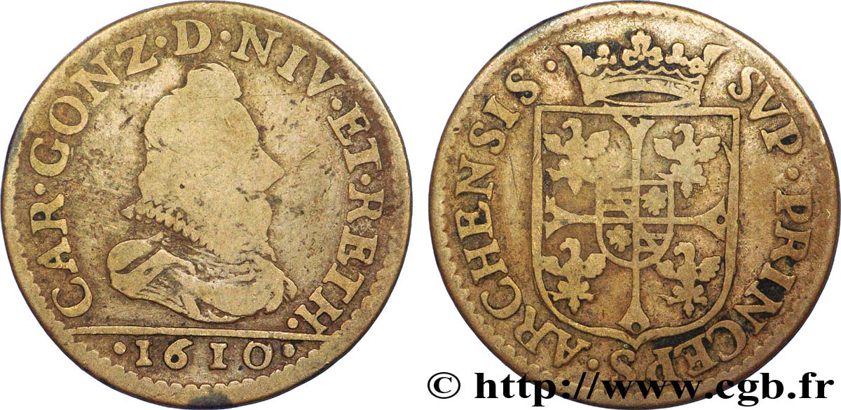 ARDENNES - PRINCIPAUTÉ SOUVERAINE D ARCHES-CHARLEVILLE - CHARLES Ier DE GONZAGUE Liard, type 3A B+/TB