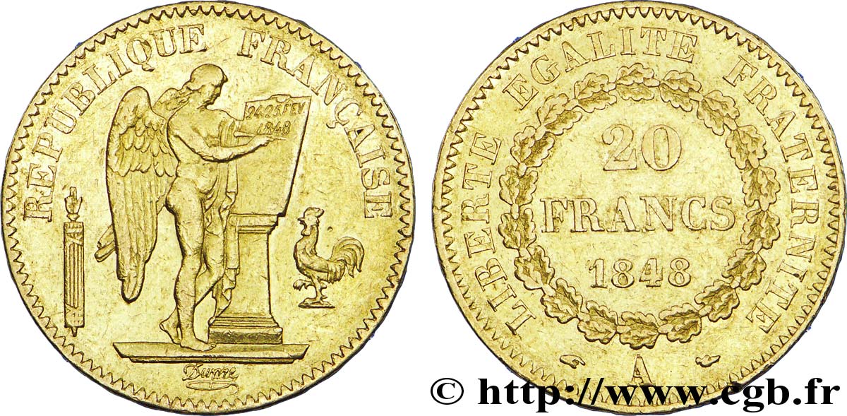 20 francs or Génie, IIe République 1848 Paris F.528/1 TTB