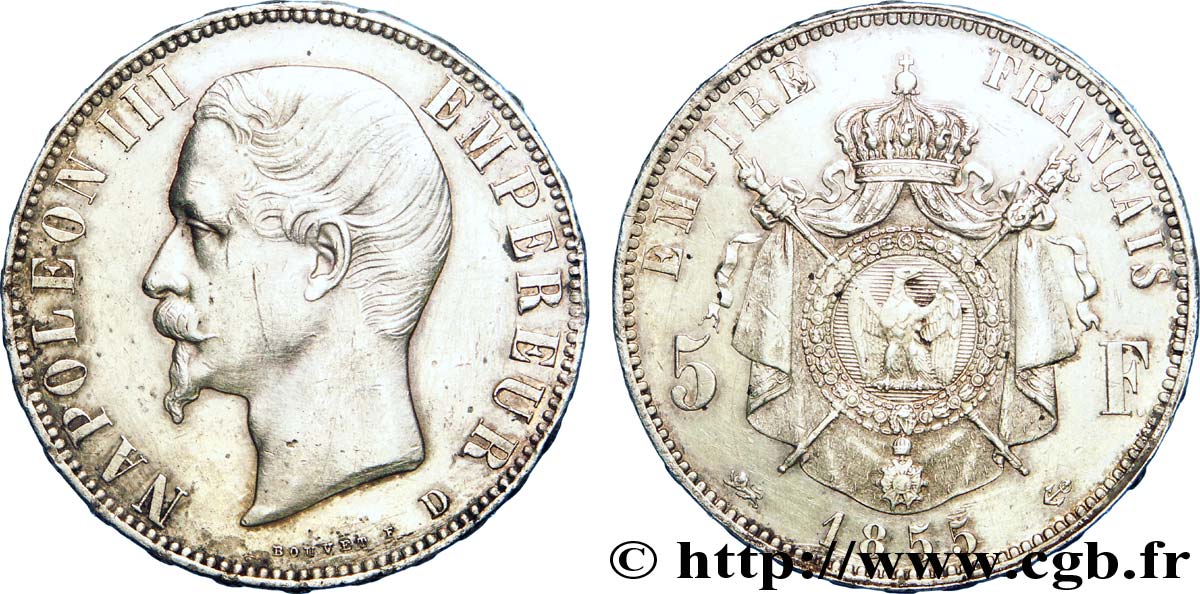 5 francs Napoléon III, tête nue 1855 Lyon F.330/5 TTB 