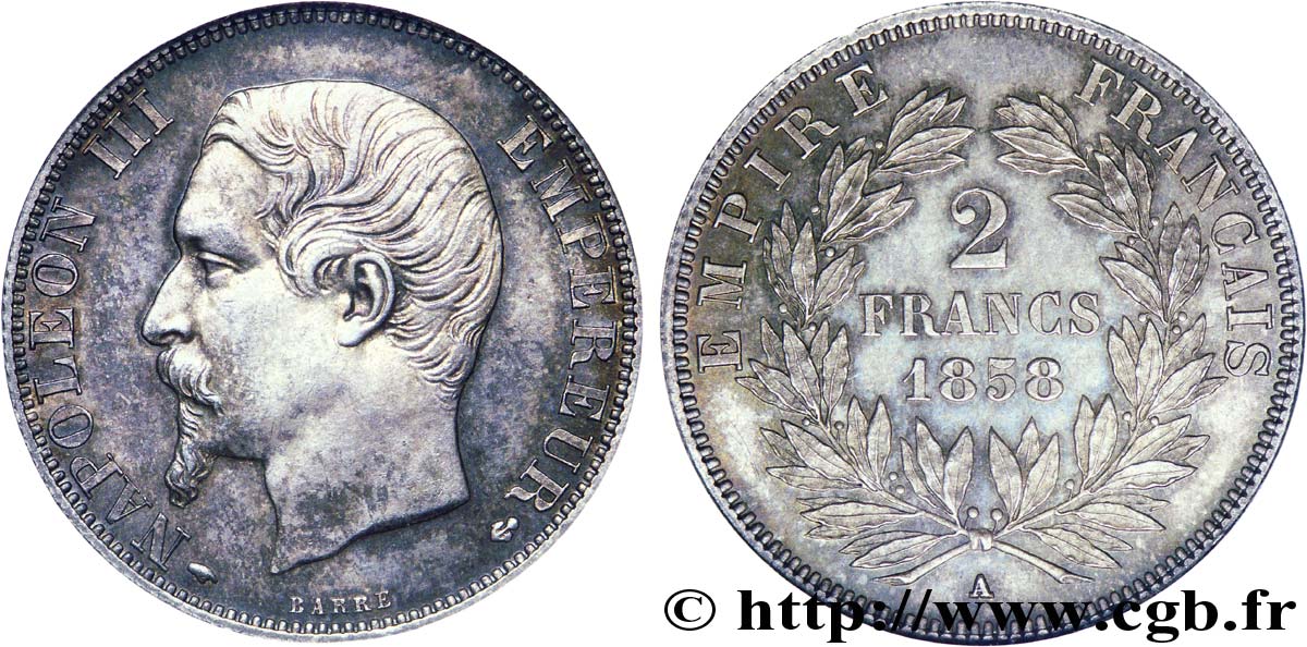 2 francs Napoléon III, tête nue 1858 Paris F.262/10 SC