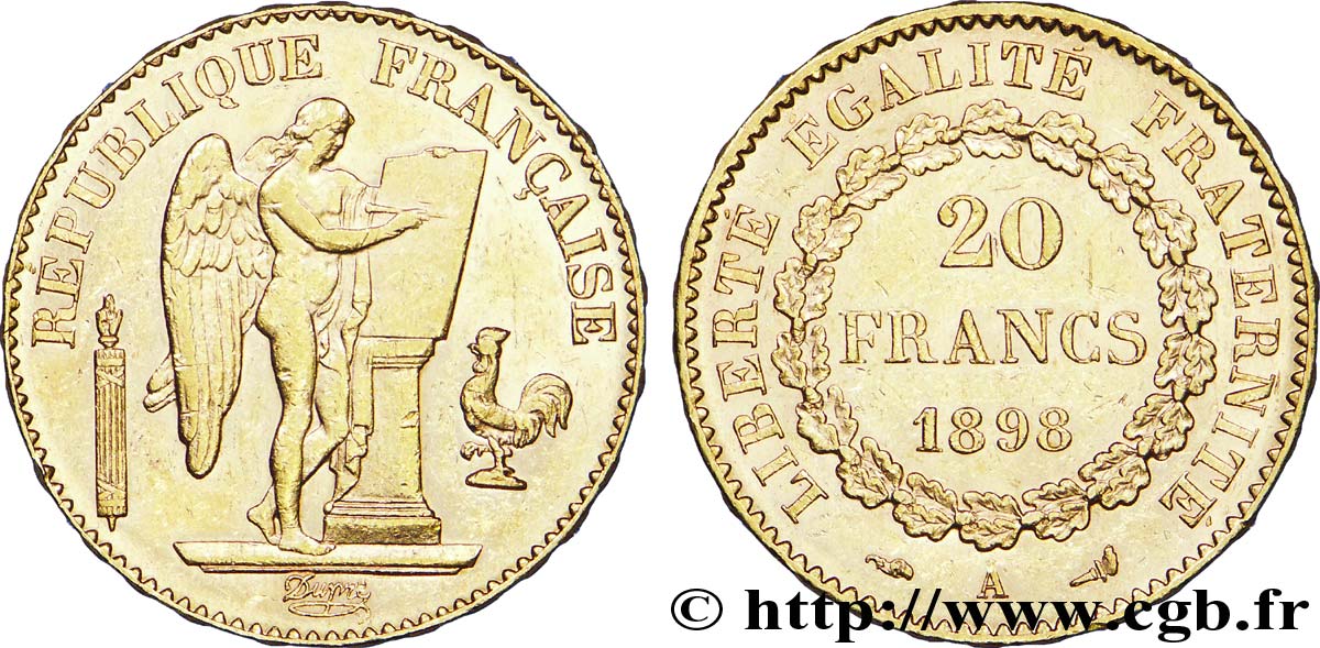 20 francs or Génie, Troisième République 1898 Paris F.533/23 SUP 