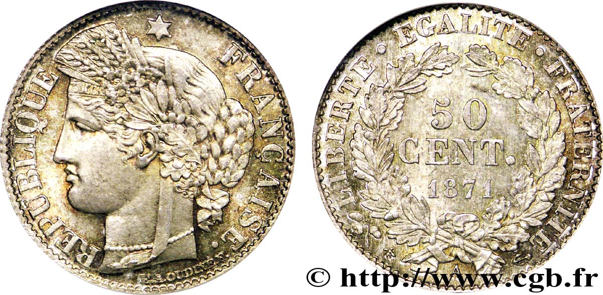 50 centimes Cérès, Troisième République 1871 Paris F.189/1 SPL 
