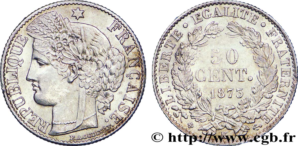 50 centimes Cérès, Troisième République 1873 Bordeaux F.189/6 AU 