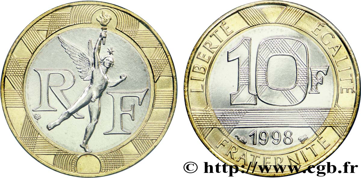 10 francs Génie de la Bastille, BU (Brillant Universel) 1998 Pessac F.375/15 FDC